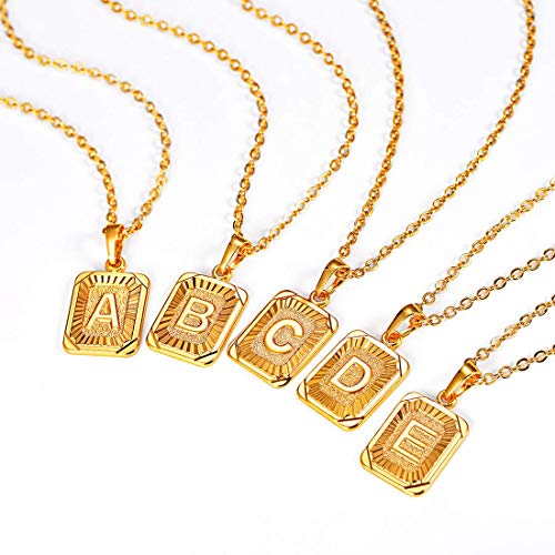 U7 Initial A-Z Letter Pendant Necklace Mens Womens Capital Letter Yellow Gold Plated Cable Rolo Chain C #TOP2