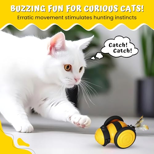 Image of Interactive Cat Toy | Automatic Bee-Shaped Small Smart Pet Toy | Moving Toy for Play & Stimulation | for Indoor & Persian Breeds | Rechargeable Fun Exercise Toy (Yellow)