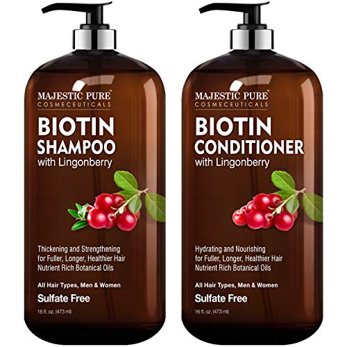 Biotin Shampoo and Conditioner Set with Lingonberry by Majestic Pure - for Hair Loss and Thinning Hair - Hydrating & Nourishing, Sulfate Free, Color Safe, For Men and Women, 16 fl oz each