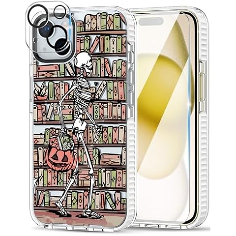 TRFAEE Protective Phone Case Compatible with iPhone 15 Plus with Screen Protector Clear Soft TPU Shockproof Chic Aesthetic Skeleton Pattern Protection Shell Cover Designed for iPhone 15 Plus Cover