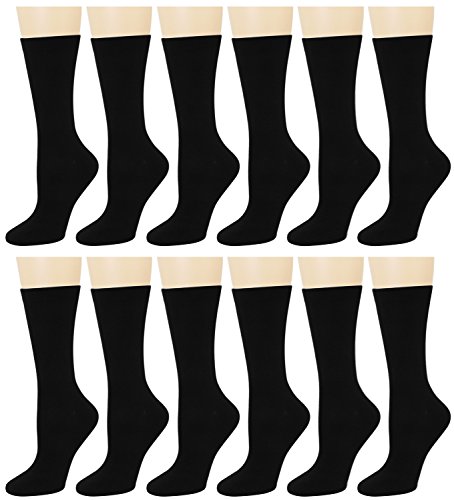 12 Pairs Women's Crew Socks (Black) 446-29-96002