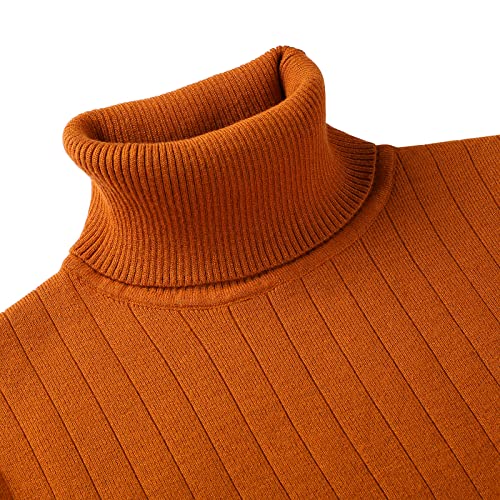 Rcju Men's Slim Fit Turtleneck Sweater Casual Sweater Classic Pullover Sweaters Long Sleeve Orange #TOP3