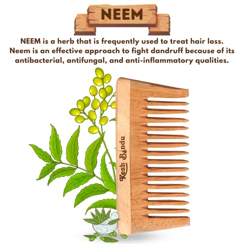 Image of Handmade Kacchi Broad Neem Wooden Comb For Women Detangling, Frizz Control & Shine, Suited For All Hair Types Kangi (Wide Tooth Comb)
