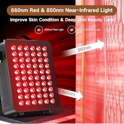 Image of Red Light Therapy, Clinical Grade Dual Chip with 60 LEDs, 660nm /850nm High Power Infrared Panels, Timer Function for Body, Pain Relief, Face