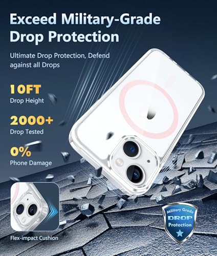 Image of FNTCASE for iPhone 13 Mini Case: iPhone 12 Mini Case Clear Magnetic Phone Cases Compatible with Magsafe Slim Anti Yellowing Military Grade Drop Rugged Protective Transparent Cell Cover (C-A Pink)