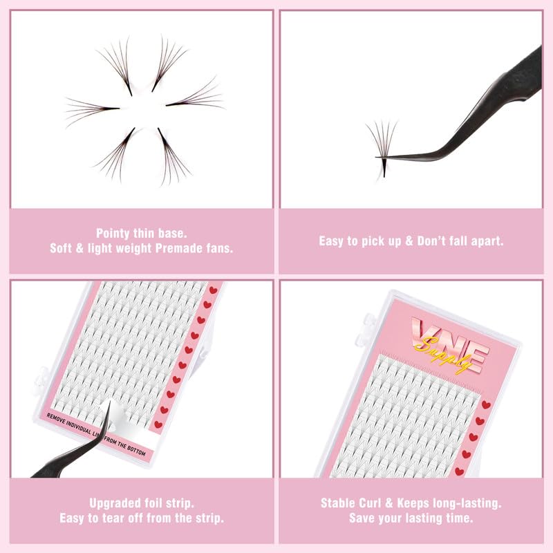 Miniatura 5 de VNE Supply - Extensiones de pestañas de volumen  pestañas de volumen ruso  extensiones de pestañas postizas premium  abanicos de megavolumen promade