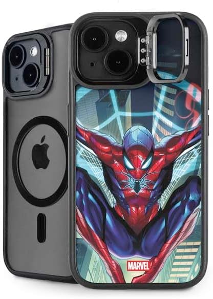 Skinit Kickstand Phone Case Compatible with iPhone 15 - Officially Licensed Marvel Spiderman Spiderman Emblem Design