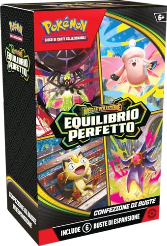Contiene sei buste dell’espansione Megaevoluzione - Equilibrio Perfetto del GCC Pokémon. Ogni busta di espansione del GCC Pokémon contiene 10 carte da gioco, un’Energia base e una carta codice per il GCC Pokémon Live. Le carte variano a seconda delle buste.