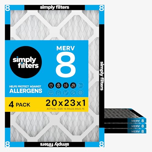 Simply 20x23x1 Air Filter Merv 8 4 Pack For Home AC Furnace & HVAC (Actual Size: 19.56x22.56x0.75) DUST Pet & Allergy Control