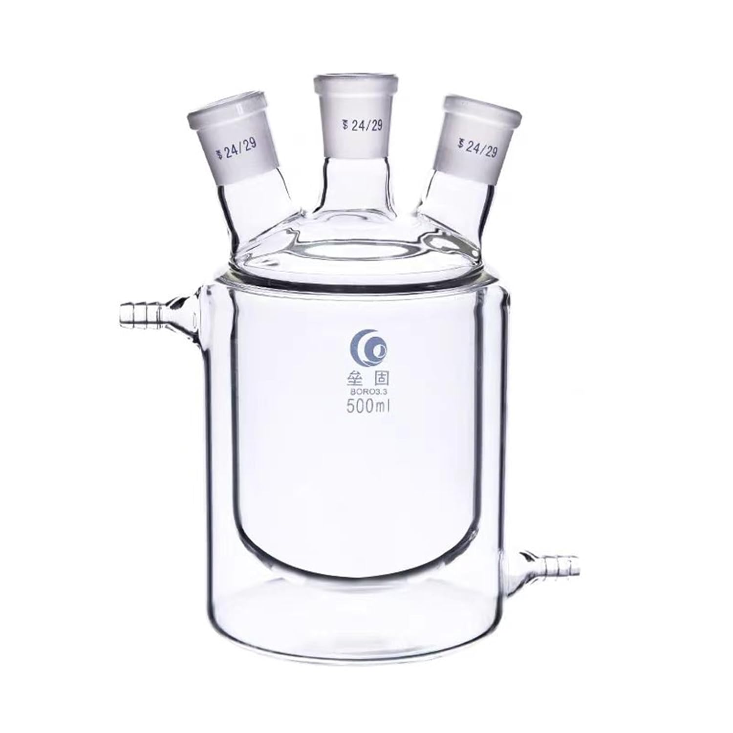 Flat Bottom Three Mouth Reaction Bottle Double Layer Reaction Flask for Laboratory (100mL 24X24X24X24)