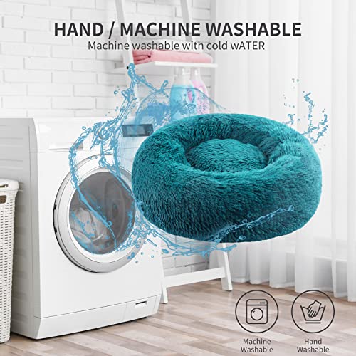 BVAGSS Hundebett Rund Katzenbett Flauschig Donut Kuscheliges Hundekissen Waschbar Ultra Weicher Plüsch Haustierbett für Kleine, Mittelgroße und Große Hunde, Katzen XH034 (Diameter:80 cm, Cyan)
