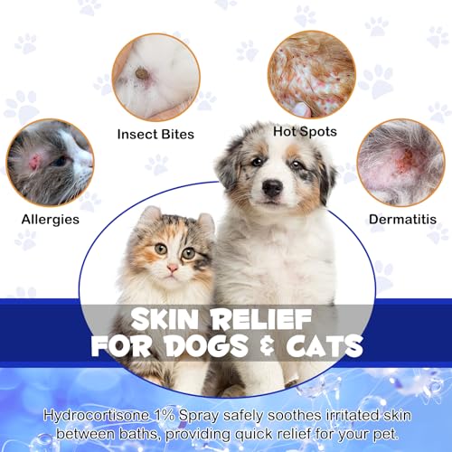 Anti-Juckreiz-Spray für Hunde, Katzen, Pferde-Juckreiz-Heilmittel-Linderungs-Spray für Hot Spot, Bisse, Kratzer, gereizte Haut für Hunde, gereizte trockene juckende Haut für Haustier-Hautpflege (4 oz)