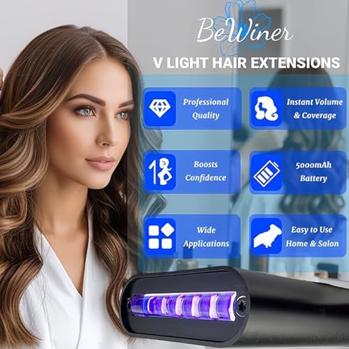 Hair Extension V Light, V Light Extensions Kit V Light Hair Extension Machine, V Light Hair Extensions Lamp, Rechargeable Portable Extension Lamp for Home Salon, Fast Curing Wig