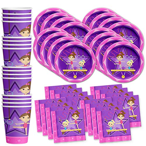 Gymnastics Star Birthday Party Supplies Set Plates Napkins Cups Tableware Kit for 16
