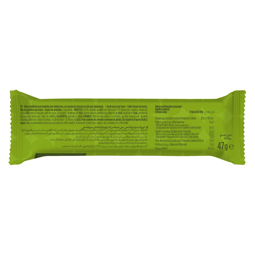 JOYFUEL Barre Protéinée Crunchy Nuts Noisette Chocolat 12x47g | 10g de protéines, Moins de 2g de sucre