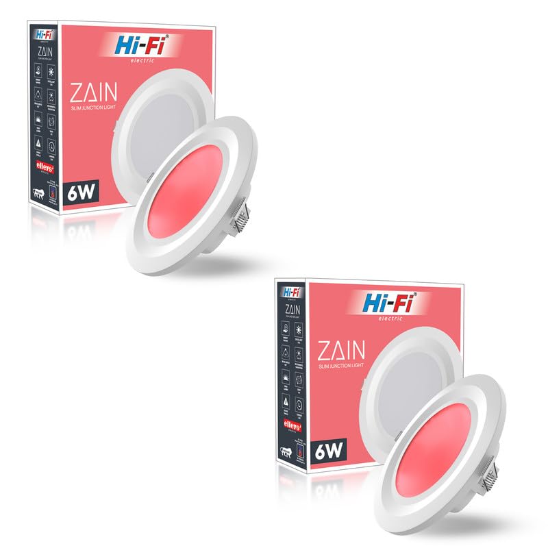 Image of elleys' Zain 6 Watt Junction Box Led Ceiling Light| Cut Out- 75 mm|BIS Certified| Red Color Ceiling Light for Hall,Room,Office | Led Downlighter Colour (Red) Pack of 2