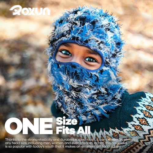 Image of ROXUN Distressed Ski Mask Balaclava, Yeat Shiesty Fluffy Knitted Full Face | Highly stretchy construction