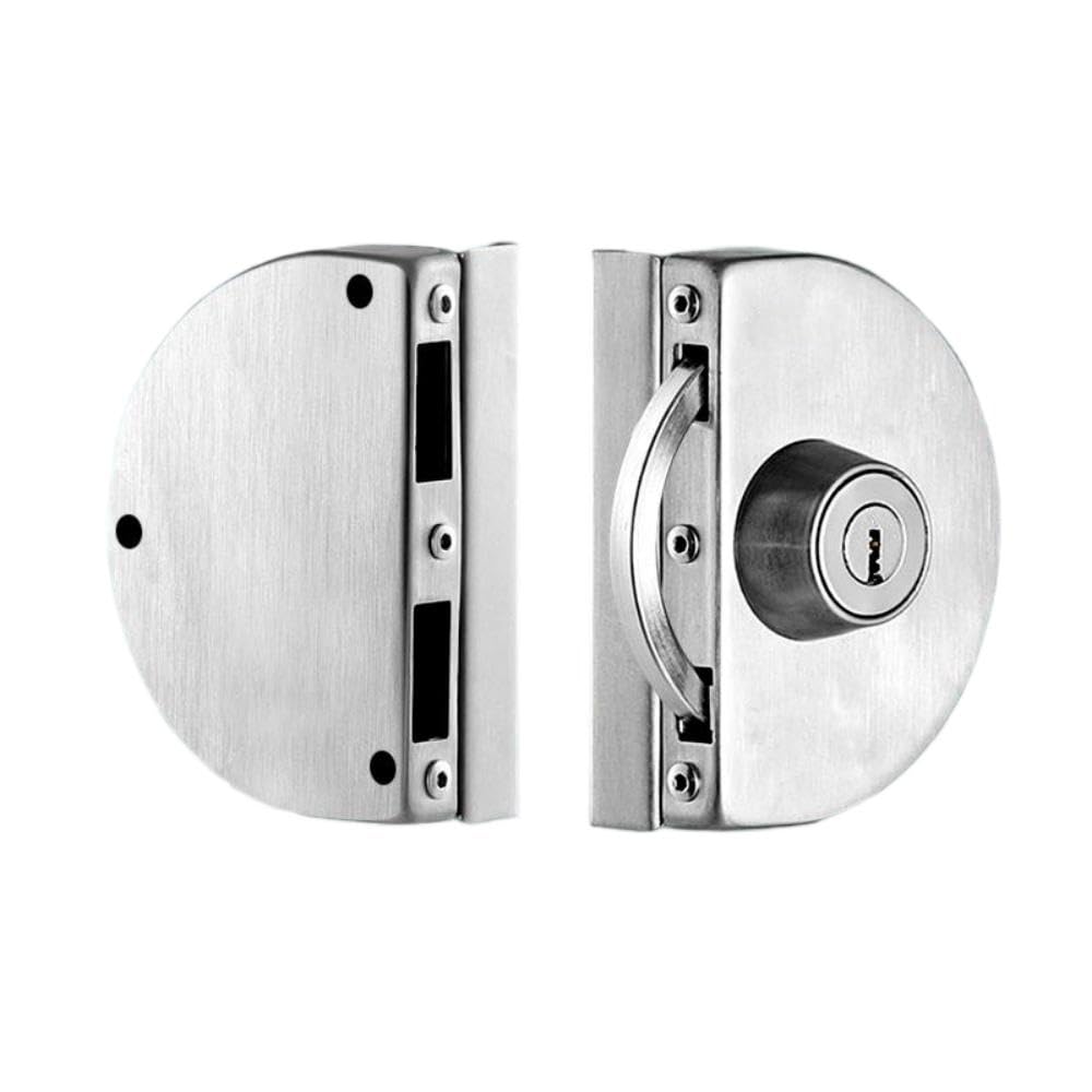 Drill-Free Stainless Steel Glass Door Lock, Suitable for 10-12mm Glass, Suitable for Office, Home, and Bathroom, Double Door or Single Door Drill-Free Glass Lock (Round Single-Door Lock)