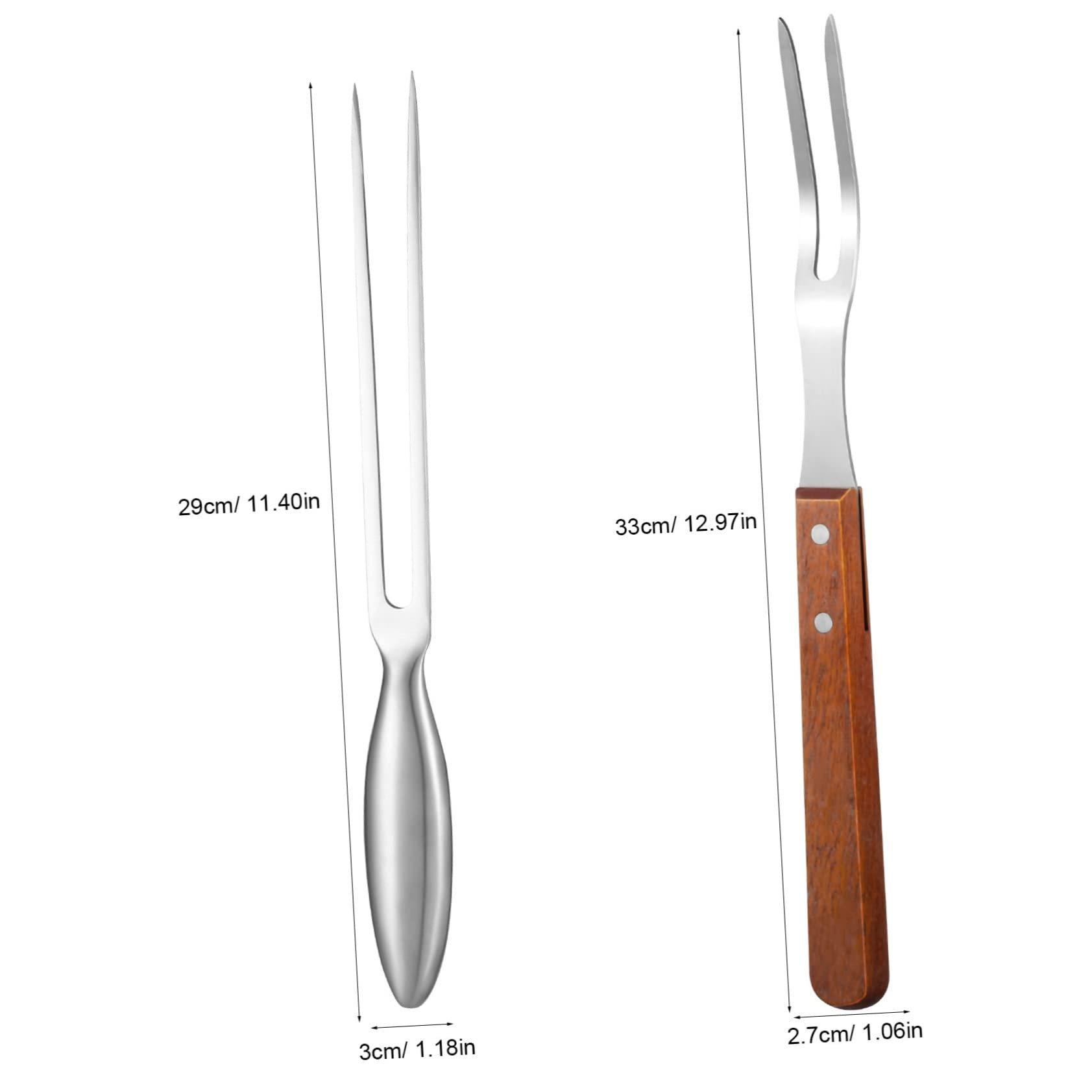 SUPVOX Stainless Steel Bbq Forks Set 29cm 33cm with Wood Handle 3-pronged Forks for Meat Perfect for Outdoor Cooking