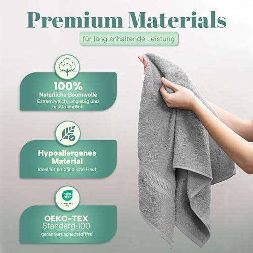 NatureMark 8 Handtücher Set - 100% Baumwolle - Saugfähige und langlebige Handtücher, Größe 50×100 cm, Silbergrau