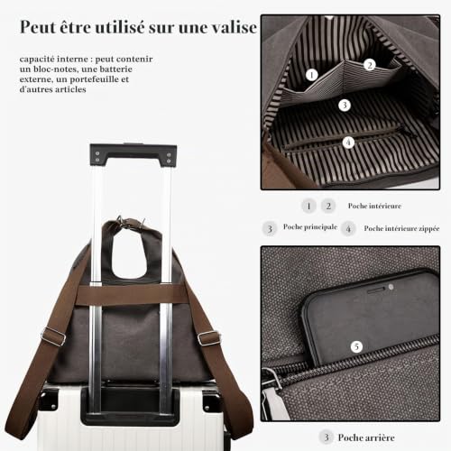 CORIOS Sac à Dos en Toile Vintage - Cartable Multifonctionnel Épaule Grande Capacité Style Hobo Messager Fourre-tout Café – vue 5