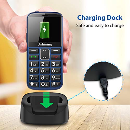 Ushining Seniors Cell Phones Unlocked Sos Button Hearing Aid Compatible 3G T Mobile Cell Phones For Seniors Large Volume 2.4 Inch Hd Screen Basic Cell Phones With Charging Dock (Blue) #TOP5