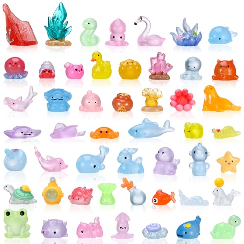 50 Pcs Mini Resin Animals, 50 Styles Tiny Resin Animals Figurines Miniature Bulk Little Small Animal Figures for Micro Fairy Garden Landscape Accessories Dollhouse Hide Crafts Aquarium Decor