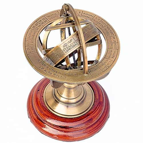 collectiblesBuy Handmade Brass Armillary Sphere Globe Clock Spherical Astrolabe Vintage Compass Handmade Nautical Decor for Office Desk & Home Decoration
