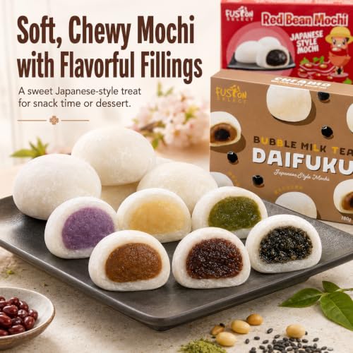 Japanese Mochi 8 Variety Pack: Boba Milk Tea, Taro, Sesame, Hamimelon, Lychee, Green Tea, Peanut & Red Bean in Fusion Select Gift Box - image 3