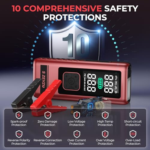 Image of S ZEVZO Car Jump Starter with Air Compressor, 6000A 150PSI Jump Box Battery Pack(6.0 Gas /4.0L Diesel), Portable 12V Jump Box with Auto-Shutoff Tire Inflator, USB Ports, LCD Display & LED Light