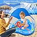 iGeeKid Baby Play Mat with Sprinkler, Inflatable Baby Pool Float with Canopy Backrest & Stackable Rings Water Sprinkler for Kids, Outdoor Water Play Toys for Toddlers Backyard Swimming Water Games