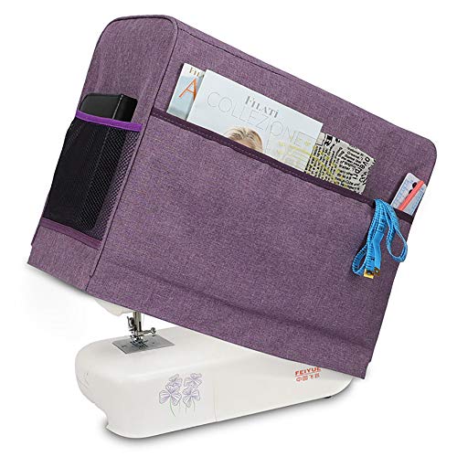 Cubierta protectora para máquina de coser con bolsillos de almacenamiento para máquina de coser y accesorios adicionales, compatible con la mayoría de máquinas Singer y Brother estándar #3983 morado