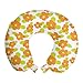 ABAKUHAUS Naranja Cojín de Viaje para Soporte de Cuello, Niños Floral del Doodle de Las niñas, de Espuma con Memoria Respirable y Cómoda, 30x30 cm, Naranja Verde Manzana