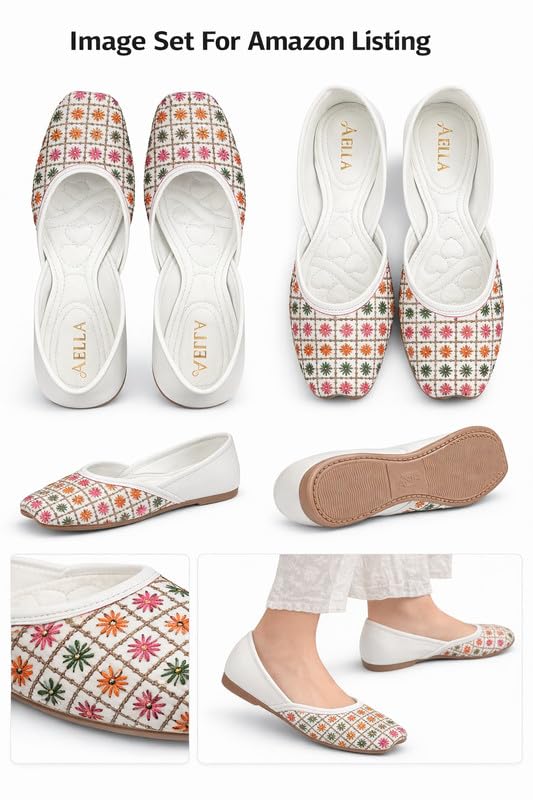 Image of AELLA Womens Ethnic Jutti Flats | Stylish Embroidered Ballet Flats for Womens | Soft Cushion Comfortable Footwear | Non-Slip Sole Casual & Traditional Shoes