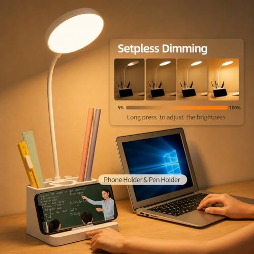 Image of Fulminare Plastic LED Desk Lamp Dimmable Table Lamp Reading Lamp with USB Charging Port 3 Colour Mode,Touch Control Eye Caring, Desk Lamp for Study, Work (Pawn)