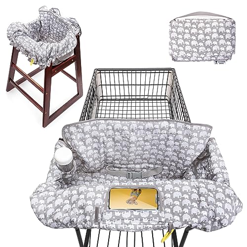 Image of High Chair Cover - Shopping Cart Cover for Baby and Padded Grocery Cart Protector for Babies - with Clear Phone Window, Storage Pockets, Sippy Cup & Toy Straps & Carrying Pouch - Machine Washable