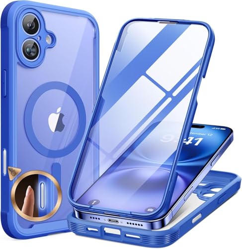Image of Miracase Magnetic for iPhone 16 Plus Case Full-Body Phone with Built-in Glass Screen Protector, [Compatible with MagSafe] Military Drop Proof 16 Plus Cover Bumper 6.7 inch, Blue