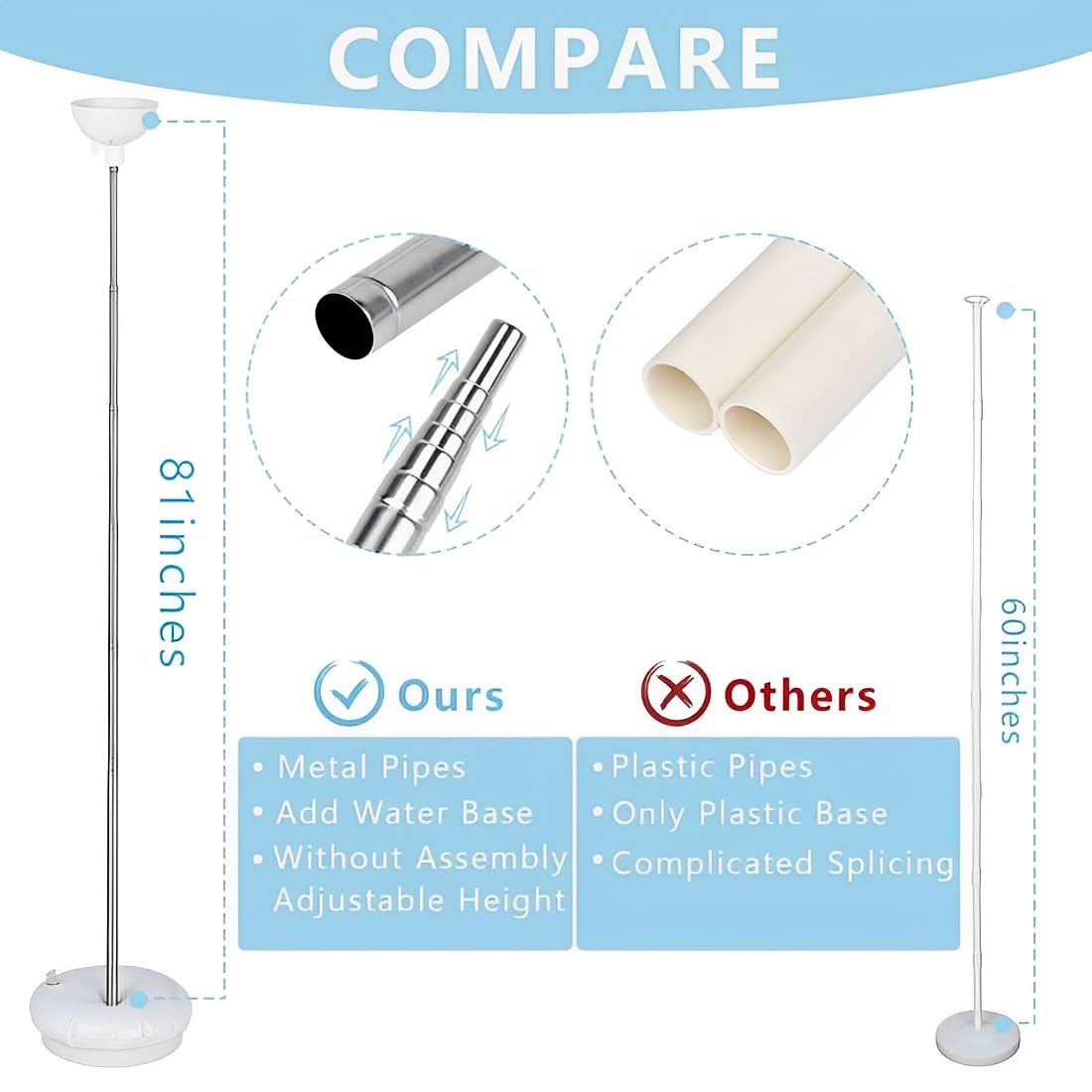 Set di supporti per palloncini a colonna da 2,6,6 m, regolabile, con pilastro telescopico in metallo, per baby shower, feste di compleanno, lauree, matrimoni, decorazioni