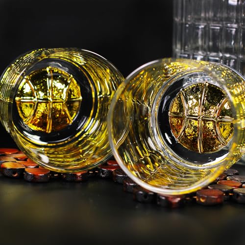 Image of Melbify Gold Basketball Whiskey Glass Gift Set | 6 pcs Set | 300 ml | Premium Packing | Gift Box | Gold-Bottomed | Imported | Luxurious | Ideal for Wedding Gifts, Anniversary, VIP and Corporate Gifts