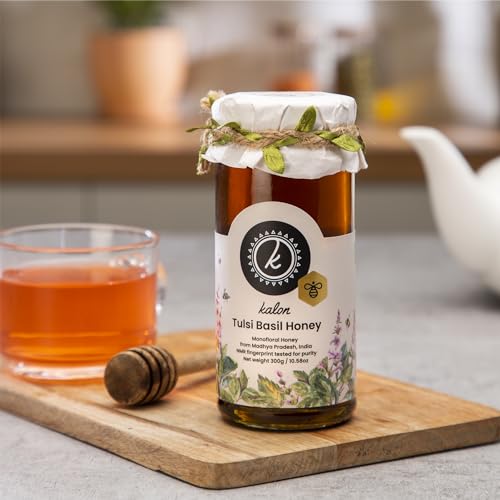 Image of KALON 100% Natural Tulsi Basil Honey | NMR Tested | No Added Sugar and Preservatives | Mild Herbal Flavour with Little Sweetness - 300 gm