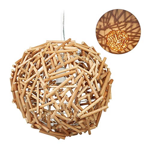 Preisvergleich Produktbild Relaxdays Hängelampe Holz, Handarbeit, Holzlampe, Esszimmer, Wohnzimmer, E27 Treibholz Lampe, HxD: 143 x 42 cm, natur