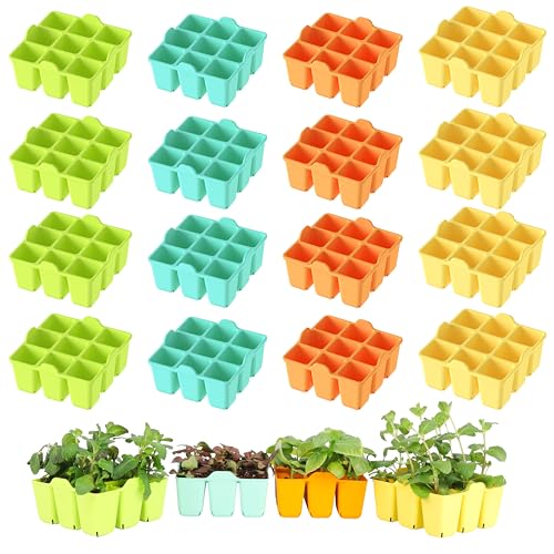 LUVCOSY 16 Packs Silicone Seed Starter Trays, Colorful Seedling Starter Trays Fit Up to 10''20" Planting Tray, 4 XL Cell Indoor Reusable Seedling Grow Trays for Vegetable, Flowers, Herb