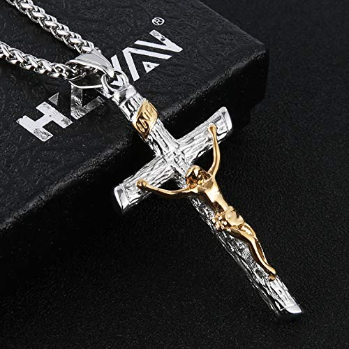 HZMAN Men Women Crucifix Cross Pendant Baptism Christian Jewelry Stainless Steel Jesus Necklace with 22+2“ Chain3