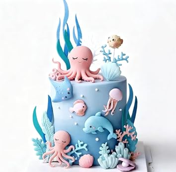 Under the Sea Ocean Birthday Cake Decorations Sea Ocean Party Favor Supplies for Sea Ocean Theme Shower Birthday Party