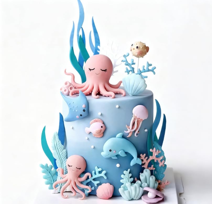 Under the Sea Ocean Birthday Cake Decorations Sea Ocean Party Favor Supplies for Sea Ocean Theme Baby Shower Birthday Party