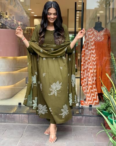 Image of GoSriKi Women's Rayon Viscose Anarkali Printed Kurta with Pant & Dupatta