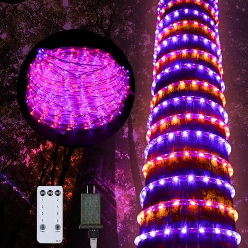 Kenburg Halloween Rope Lights Outdoor, 50Ft 600 LED Orange and Purple String Lights, Waterproof Tube Lights Plug in 8 Modes Rope Light Decorations for Tree Garden Fence Yard Landscape Halloween Party
