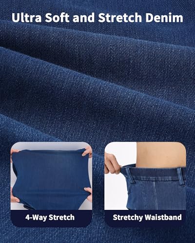 TONIRY Womens Straight Leg Jeans, Stretchy Sweatpant Pull on Jeans Woman Elastic Waistband High Waist Tummy Control Breathable Soft Comfy Denim Petite Pants Casual Daily Wear Inseam 30