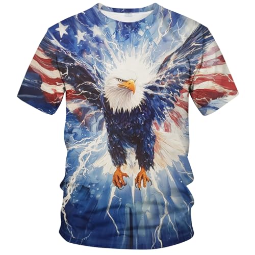 Men's Creative American Flag T-Shirt Eagle Fashion Tie Dye Graphic Tee Shirt Short Sleeves2