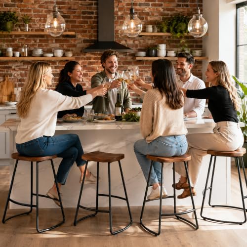 Image of Awonde Backless Metal Bar Stools Set of 4, Large Wood Seat Counter Stools